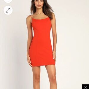 Red Spaghetti Strap Knee-Length Slip Dress
